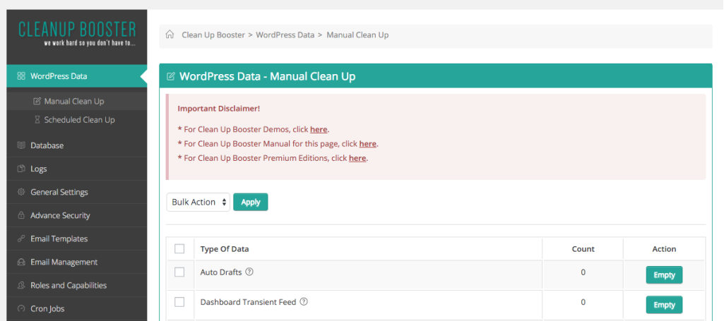 Cleanup Booster WordPress Plugin Screenshot
