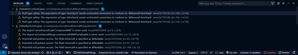 SonarLint warnings in the console